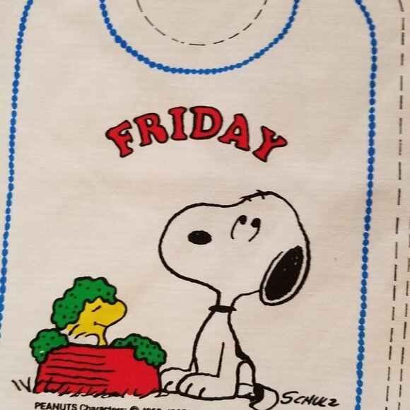 Vintage Fabric Snoopy Baby Bibs Panel Days of the Week Cotton White Background - Picture 8 of 12